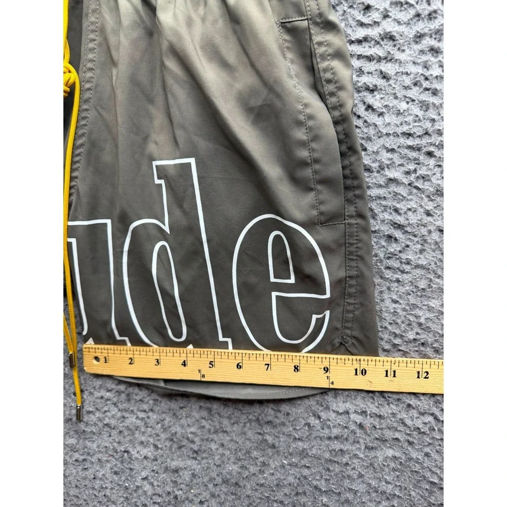 Rhude RH Logo Drawstring Elastic Waist Swim Trunks Olive Green Mens Size XS